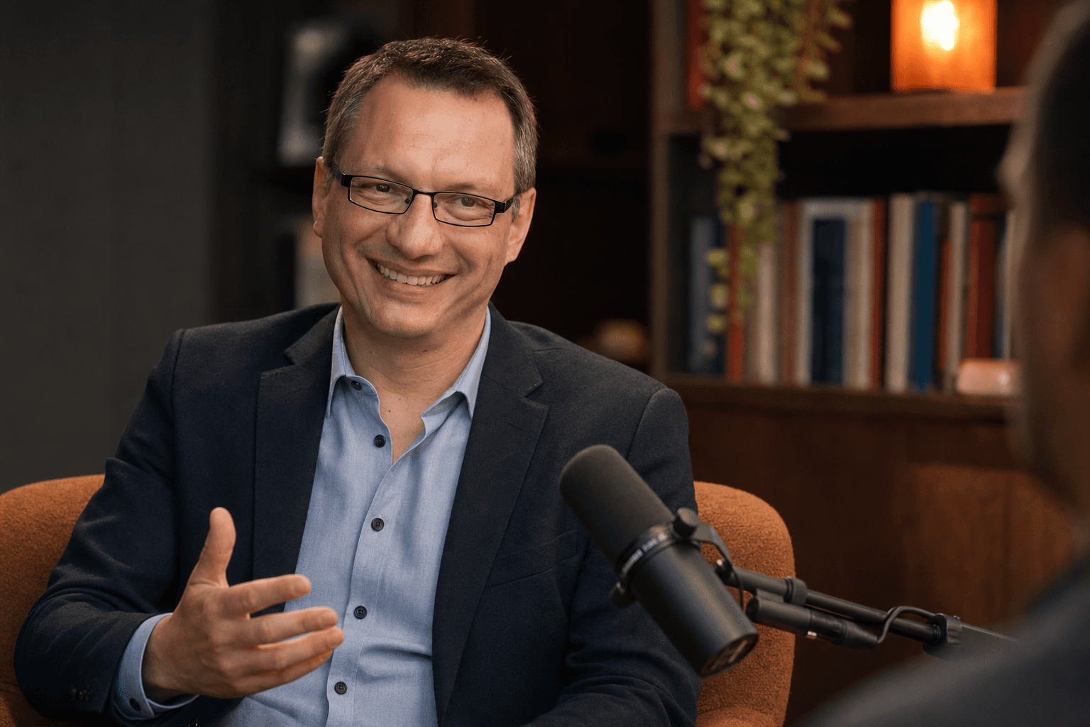Mike Gogis recording a podcast interview